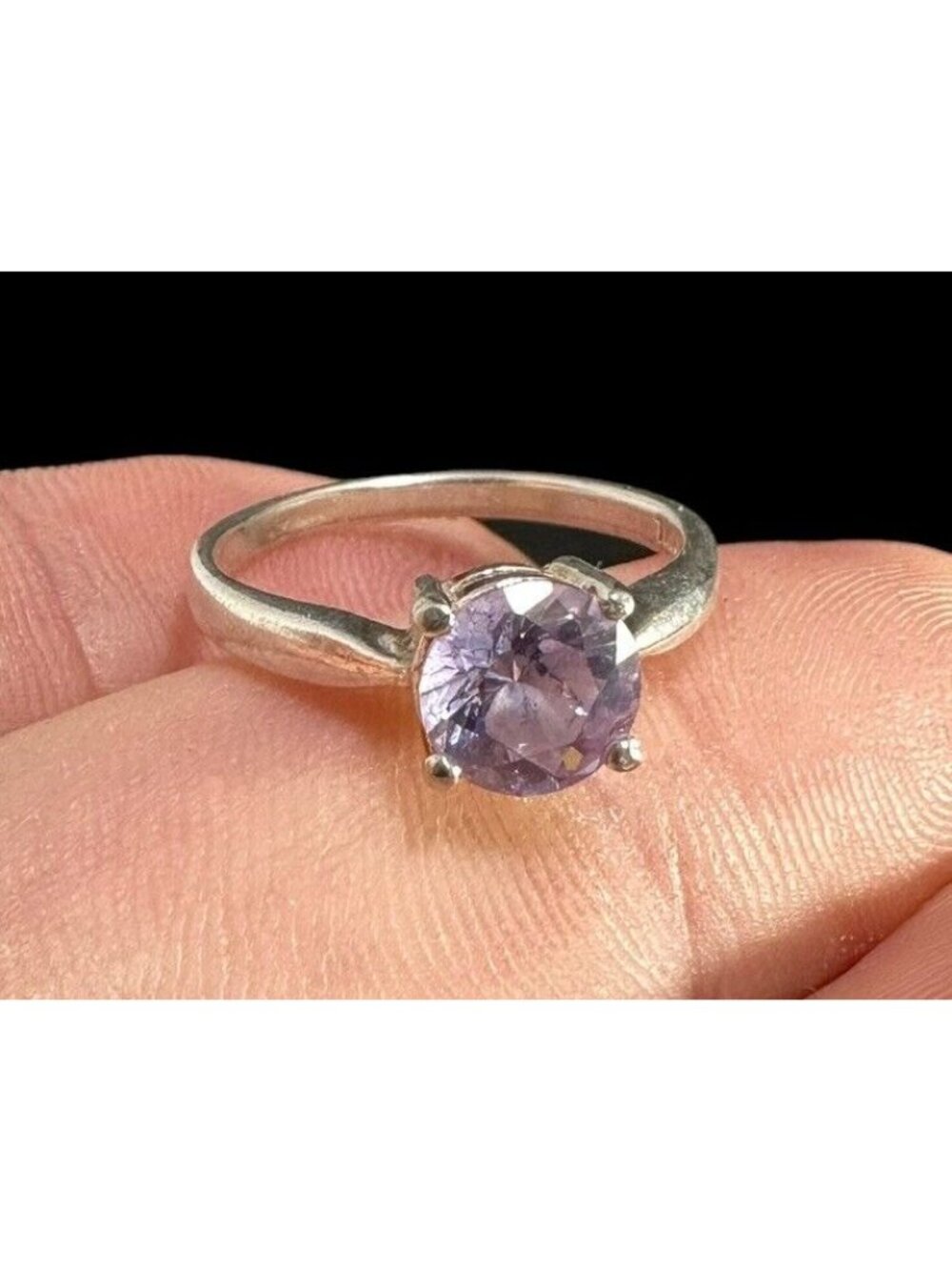 Ring Signed NF Sterling Silver Pronged Round Amethyst Size 7 Vintage